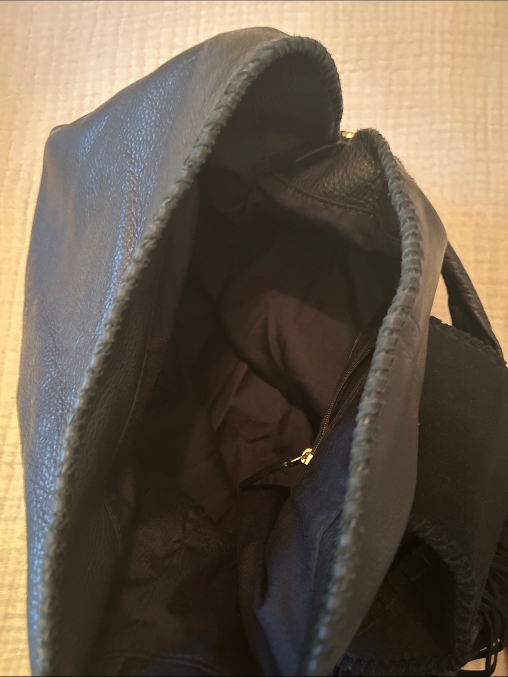 Margot Black Leather Fringe Hobo Bag. - Picture 7 of 11